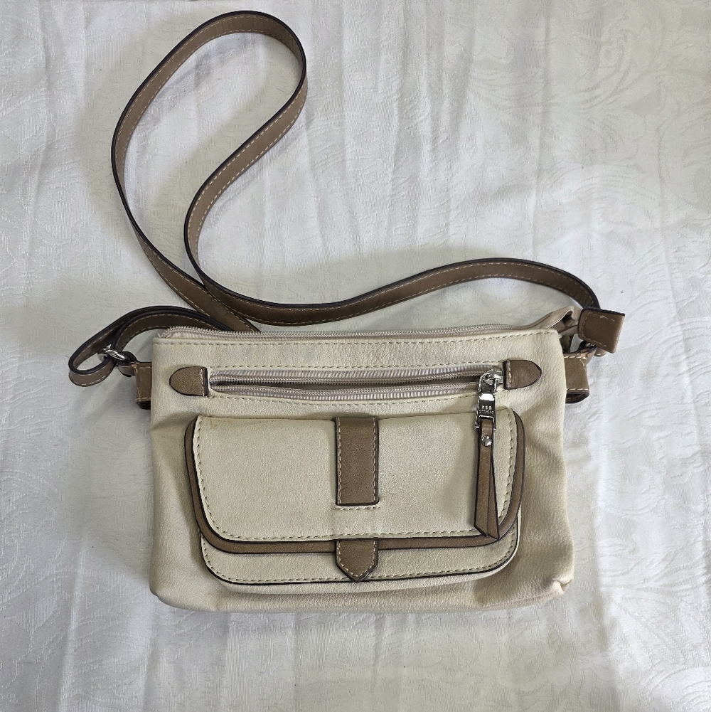 KGB Studio Cream & Tan Multi-Pocket Crossbody | AS IS - READ DESCRIPTION |